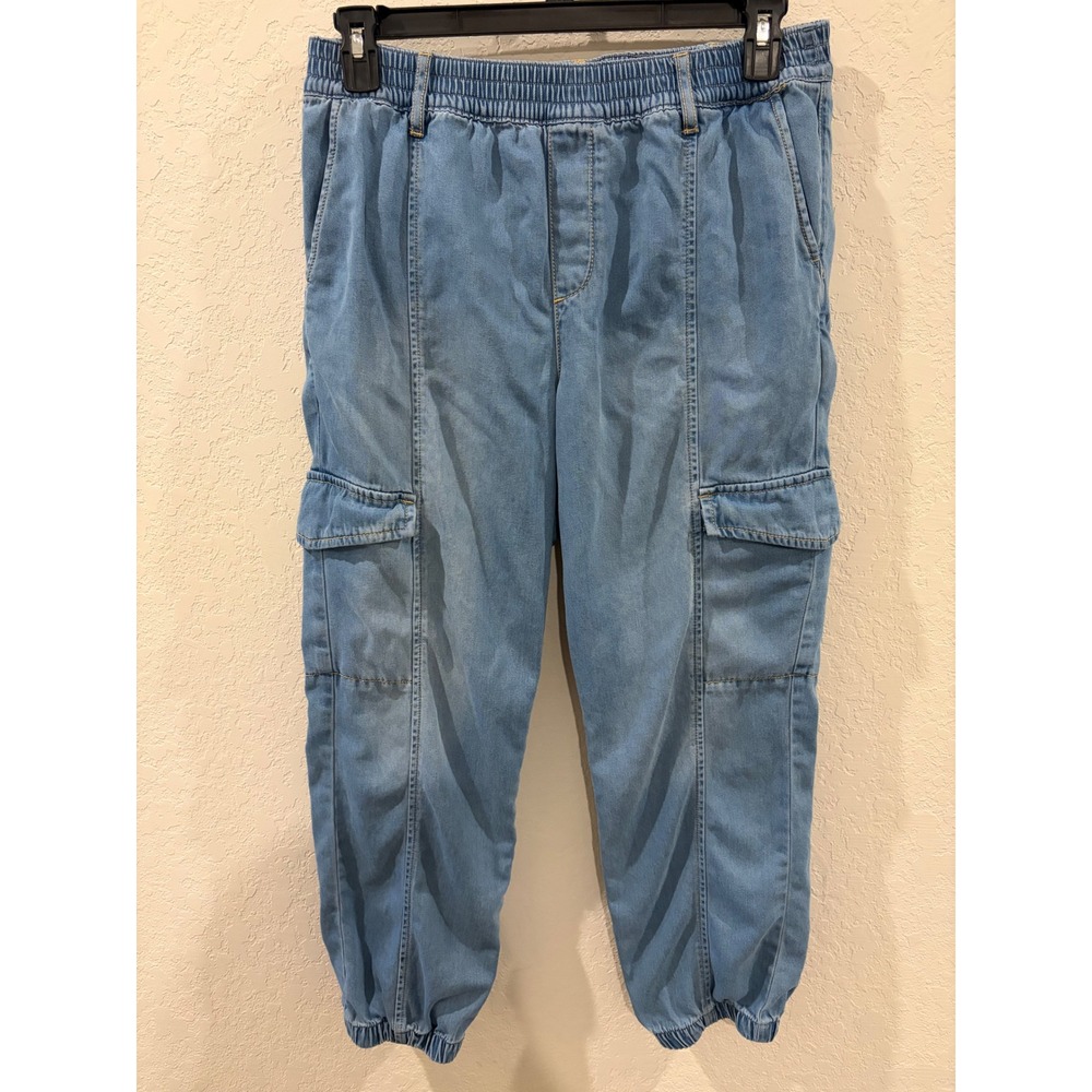 Sanctuary Denim Cargo Jogger Pants Light Wash Blue Elastic Waist Womens Large